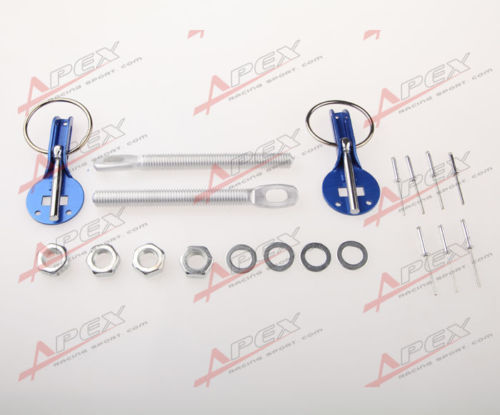 ALUMINUM RACING FLIP OVER STYLE SECURITY HOOD PINS/DECK PIN+BOLT+LOCK SET KIT - Picture 2 of 2
