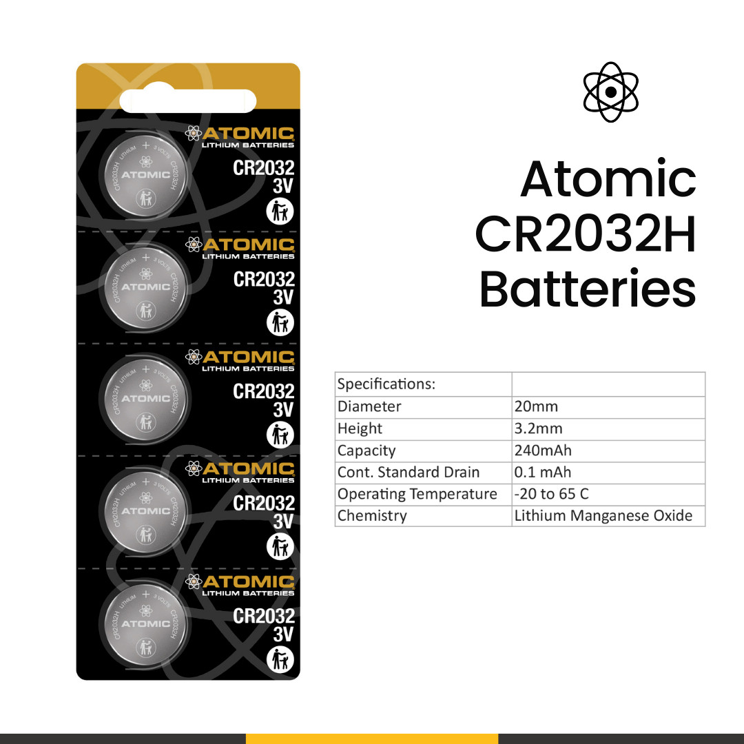 Atomic CR2032H Battery 3V Lithium Tearstrip (1 Premium, 59% OFF