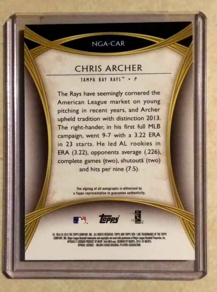 Крис Арчер. 2014 Topps первого уровня 🔥Rose автограф 🔥КАРТА номер 05/25 Тампа - Изображение 2 из 2