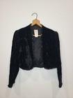 Vtg 80s Gunne Sax Black Velvet Sequin Trim Cropped Blazer Jacket Size Small Goth