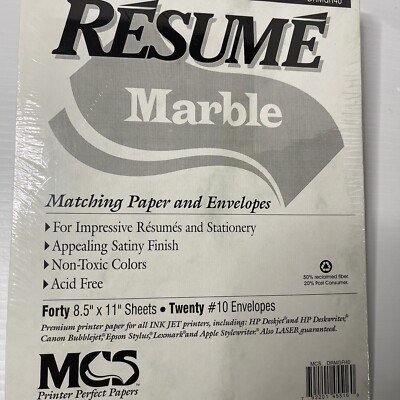 MSC Marble Green Paper 8 1/2 x 11 Laser and Ink Jet Resume 40/12 Paper/Env