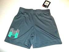 NEW Under Armour boys elastic waist shorts dark gray w/ green logo sz 2T
