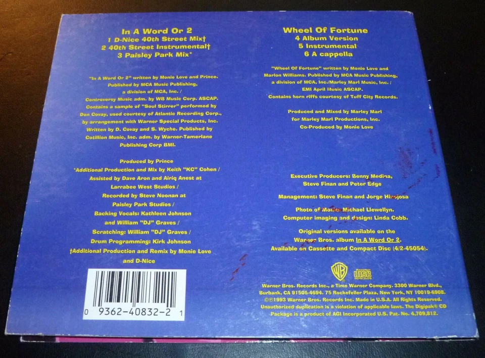 MONIE LOVE "In A Word Or 2/Wheel Of Fortune" (CD-Single 1993) 6-Tracks Prince VG - Image 2 of 4
