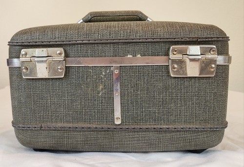 VTG American Tourister Tri-Taper Train Makeup Case Gray Hard Case - Picture 2 of 12