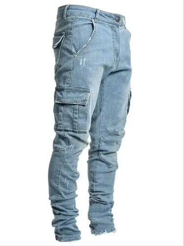 Men Jeans Pencil Pants Cargo Denim Solid Ankle Length Washing Punk Mid - Picture 5 of 20