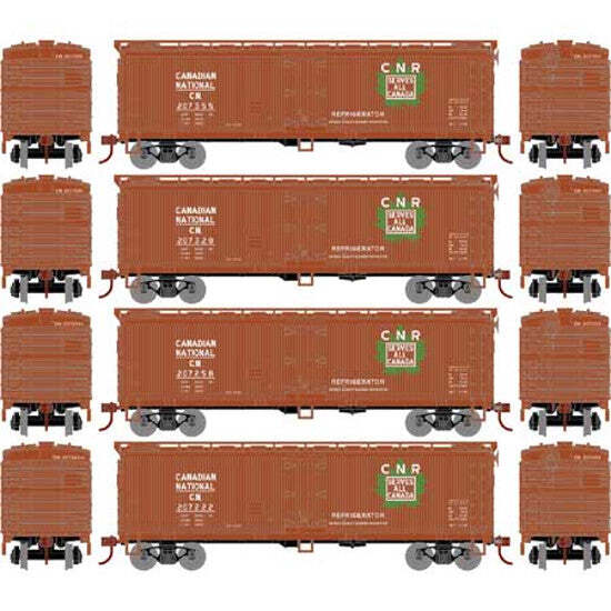 ATHEARN 06803 HO scale 40' Wood Reefer, Canadian National (4 pack) ATHEARN 06803 HO scale 40' Wood Reefer, Canadian National (4 pack)