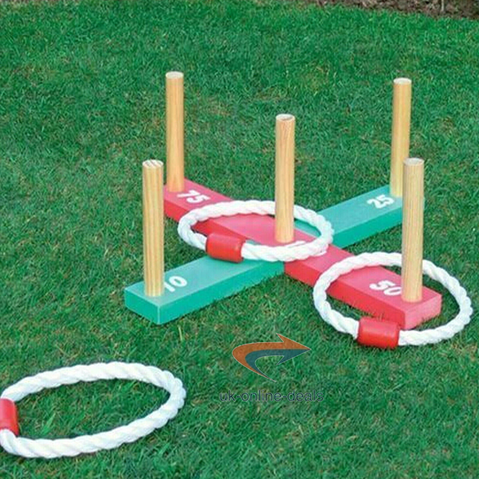 Wooden Garden Outdoor Quoits Pegs Rope Hoopla Family Kids Limbo Croquet