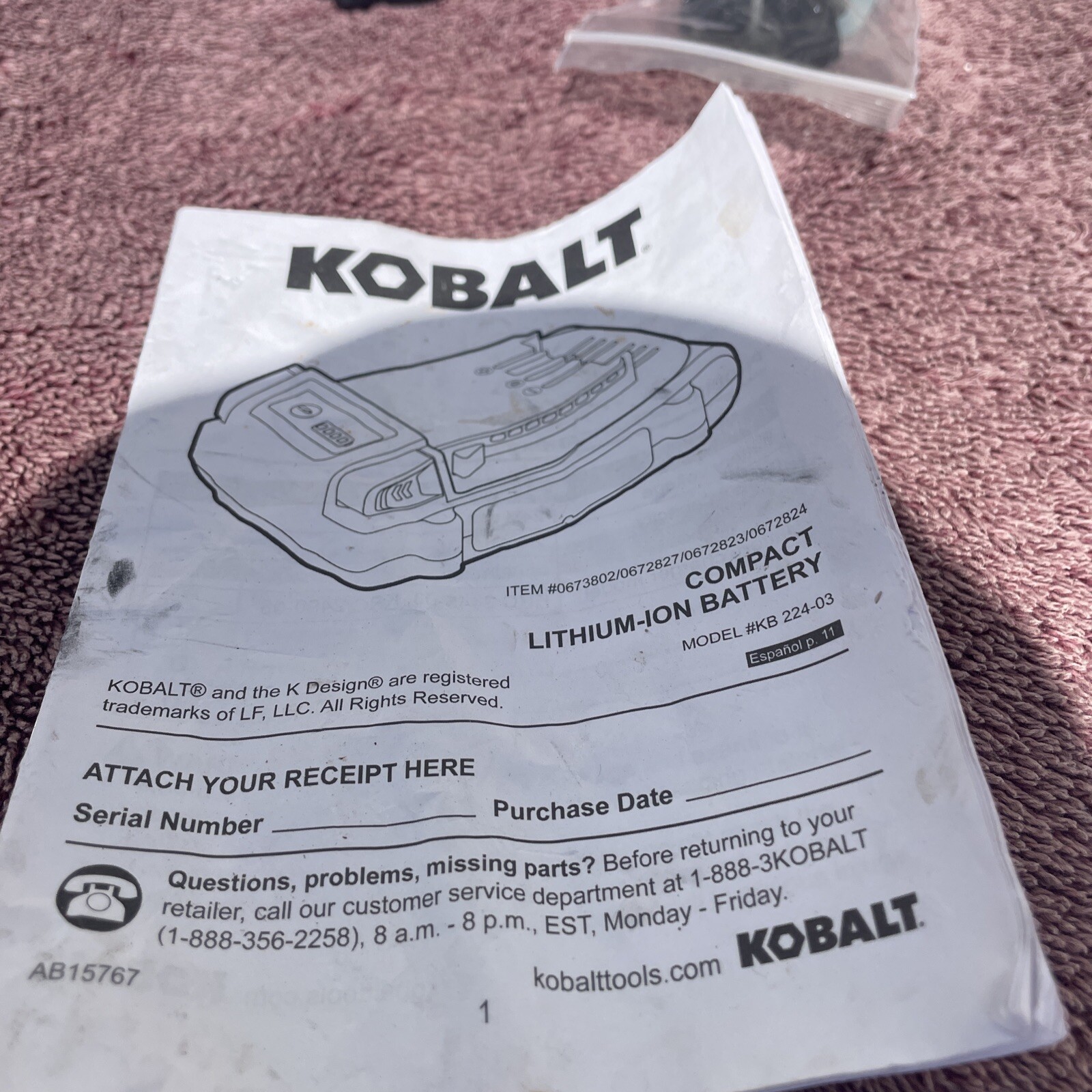 Kobalt 24V Max 1/2inch Brushless Drill/Driver with battery & Bag (KDD