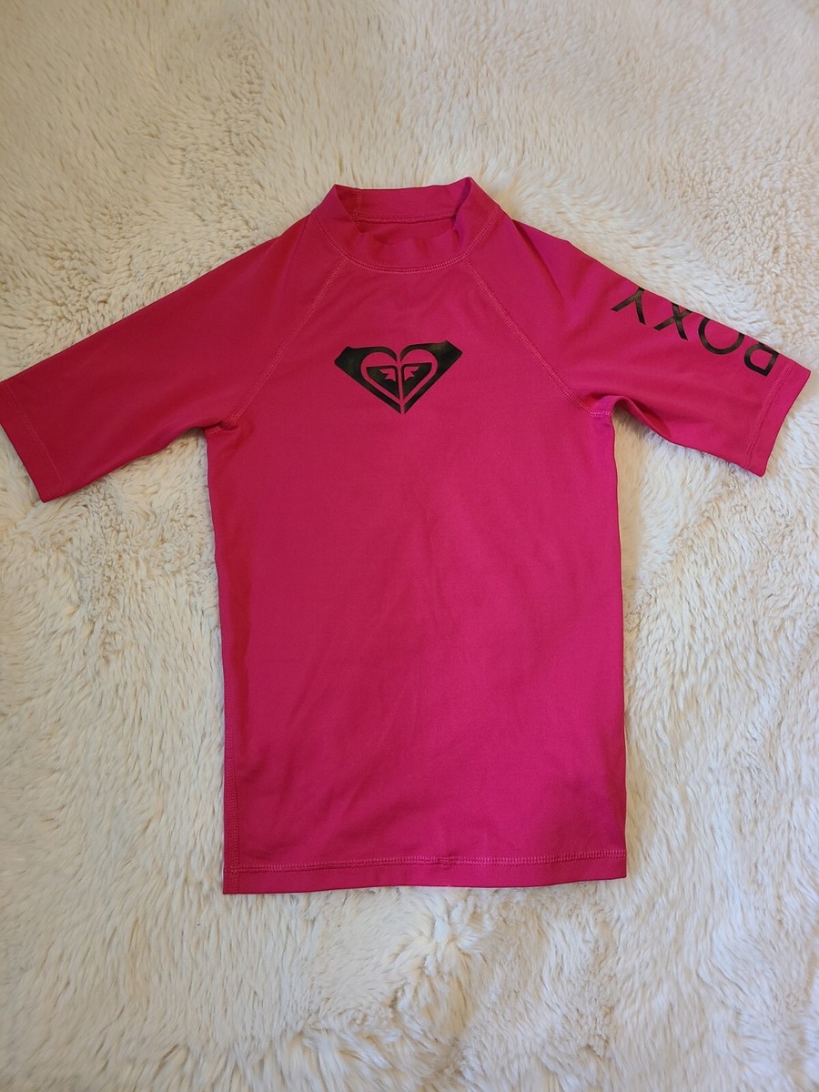 ROXY Heart Girls PINK Logo RASH GUARD Swim Poly Spandex UV