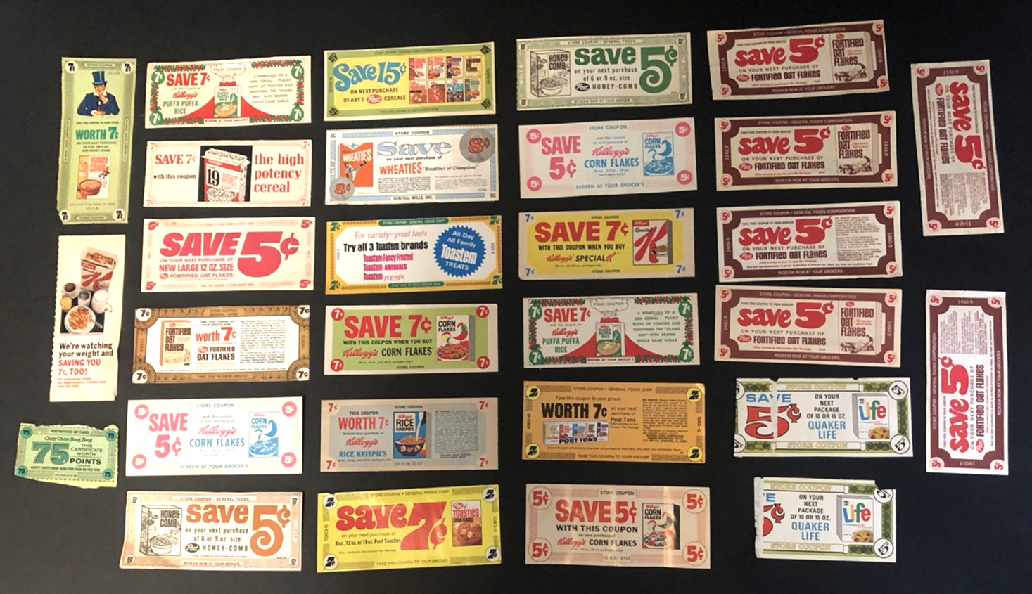 29 1960S Cereal Grocery Store Coupon Lot Kellogg'S Post Quaker General Mills Vtg