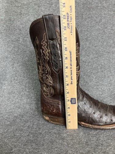Lucchese Boots Mens 9.5 D Full Quill Ostrich Square Toe Brown Western HEEL ISSUE - Picture 22 of 23