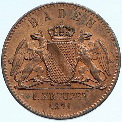 1871 GERMANY GERMAN STATE BADEN Friedrich I Victory v FRANCE Kreuzer Coin i98358 - Picture 2 of 3