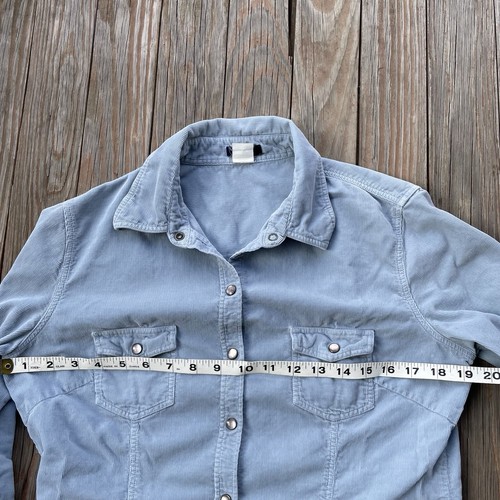 J.Crew Shirt Women’s Pearl Snap Buttons Long Sleeve Blue Corduroy Medium Cotton - Picture 9 of 11