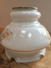 PRELOVED FLORAL SIDE WHITE HURRICANE GLASS PENDANT SHADE   8 " TALL