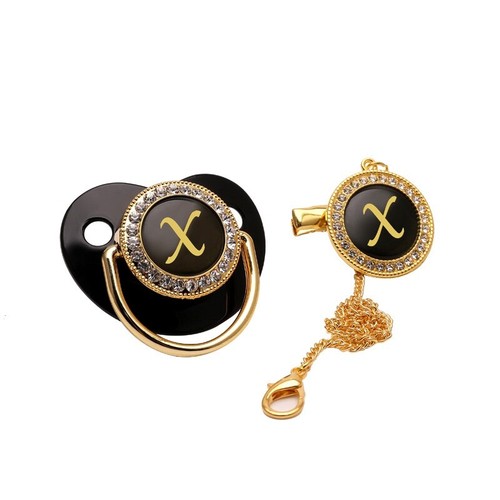 Initial Letters Pacifier Silicone Baby Golden Pacifier Bling Rhinestone 26 Name - Picture 36 of 38