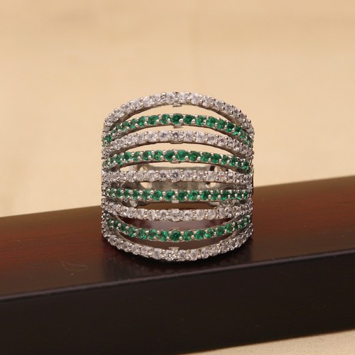 Elegant Mehrfarbig Mit Weiß Cz Multiband Ring IN Silberfarben - 7 Reihen Design - Bild 5 von 70