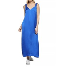 NEW DKNY Satin Maxi Dress Blue SMALL Womens Sleeveless V-Neck Womens