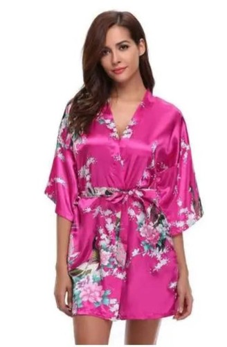Satin Silk Bridesmaid Robe – Elegant Crane Print Kimono - Picture 16 of 108