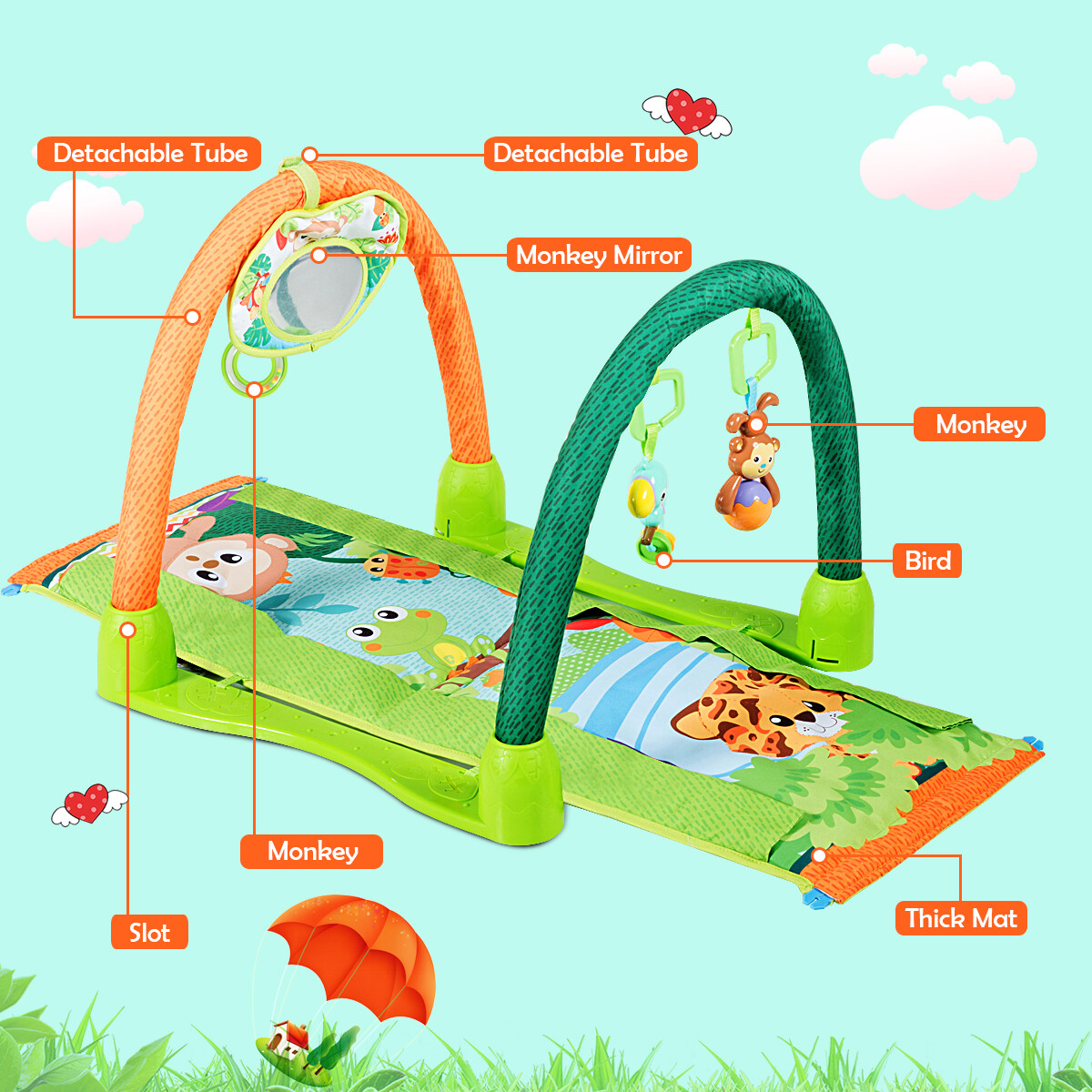 4in1 Activity Gym Play Mat Baby Activity Center w 3 Hanging