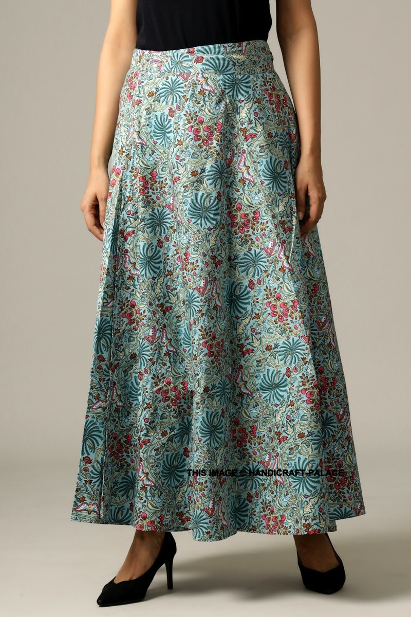 スカート Printed Cotton Long Skirt FOULARD38 PRINTED COTTON Women Cotton Printed Long Skirt Casual Wrap Around High