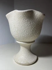 Vtg. Original CC, White Stucco Compote Pedestal w/Ruffled Rim Vase/Planter
