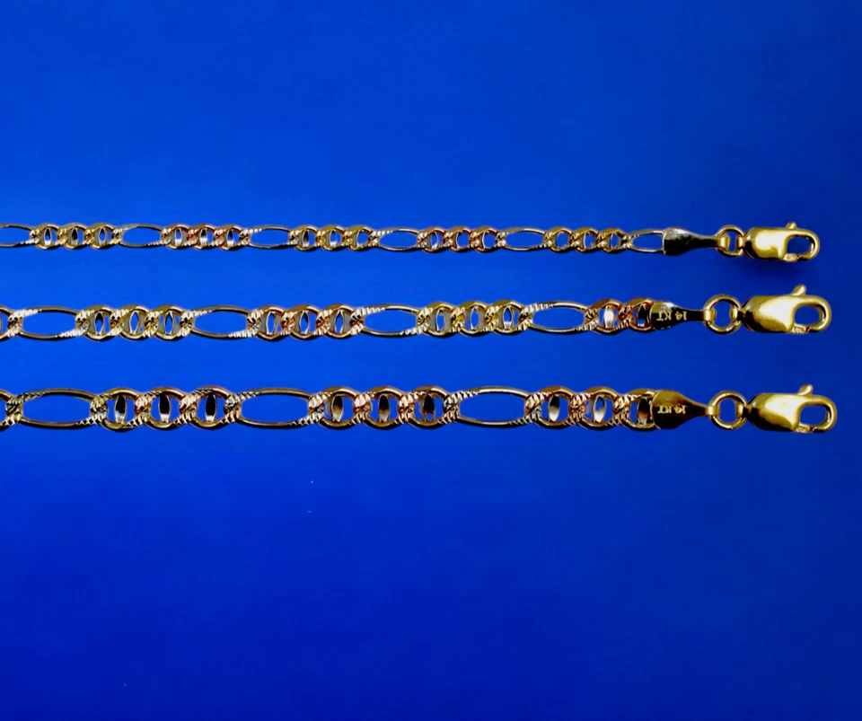 Eslabón collar cadena marinero ancla Figarucci sólido oro tricolor 14K 3 mm-5 mm