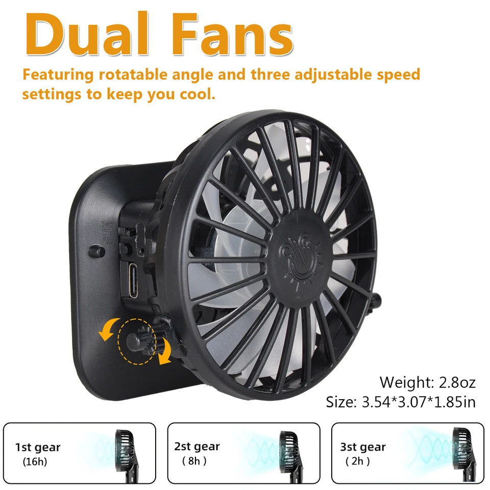 Solar Fan Hat Outdoor Fishing Sun Bucket with Dual & USB Powered With Head Net - Image 3 of 4