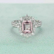 2Ct Lab-Created Pink Sapphire Vintage Halo Engagement Ring 925 Sterling Silver