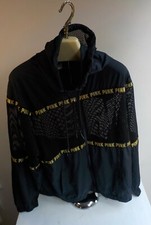 PINK Victorias Secret Zip Front Hooded Vented Jacket-Black/Gold-Polyester-SZ M/L