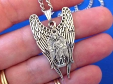 CUSTOM ARCHANGEL St RAPHAEL Saint Medal NECKLACE Pendant Double Angel Wings A3
