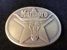 1987 Philip Morris Marlboro Solid Brass Longhorn Steer Designed Belt Buckle