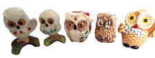 Owls, Vintage Lot of 5 Owl's Ceramic Matte Bisque, Shells Figurines, Repaint