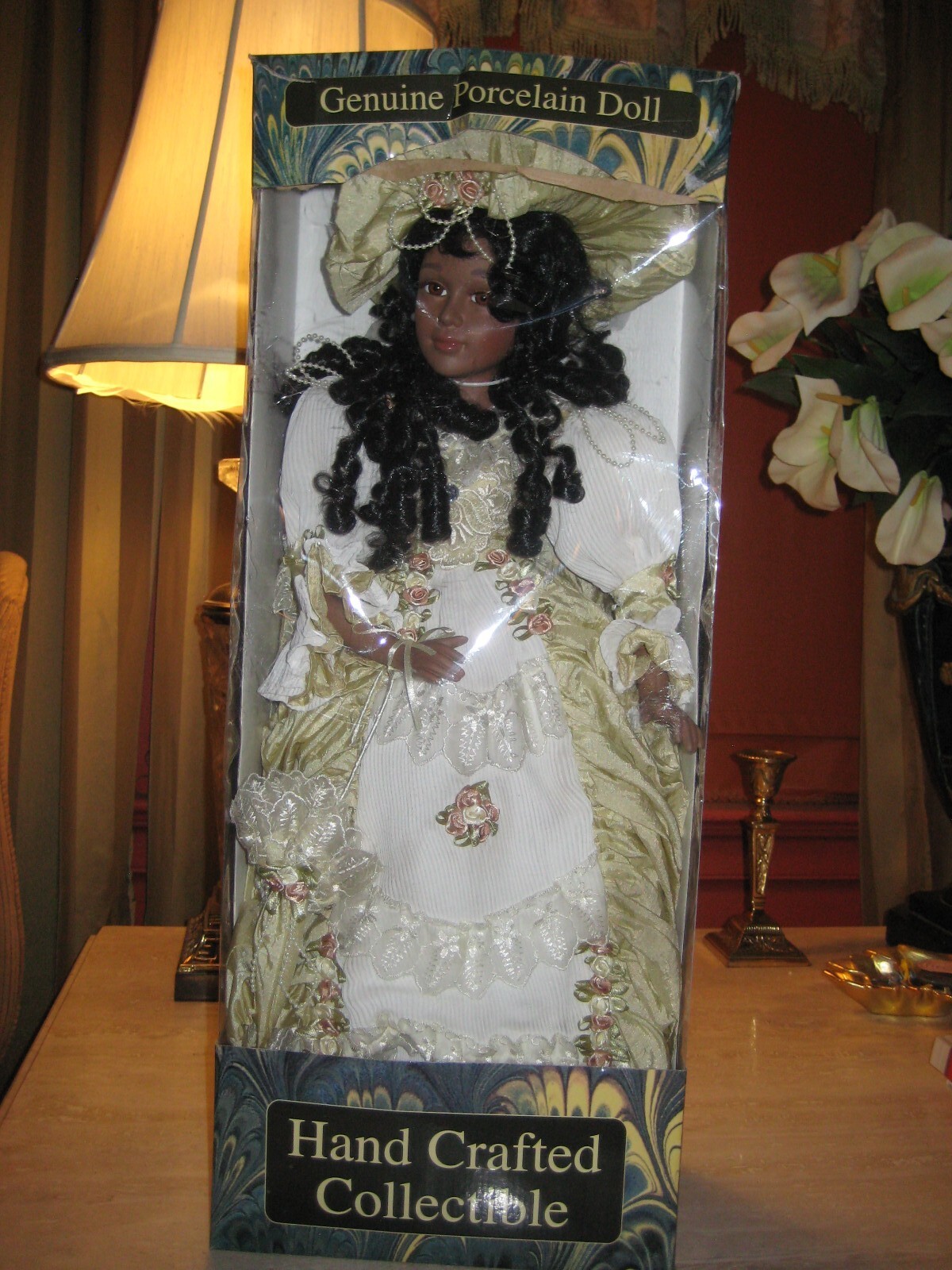 Vintage African American Porcelain Doll in Original Packaging. BRAND
