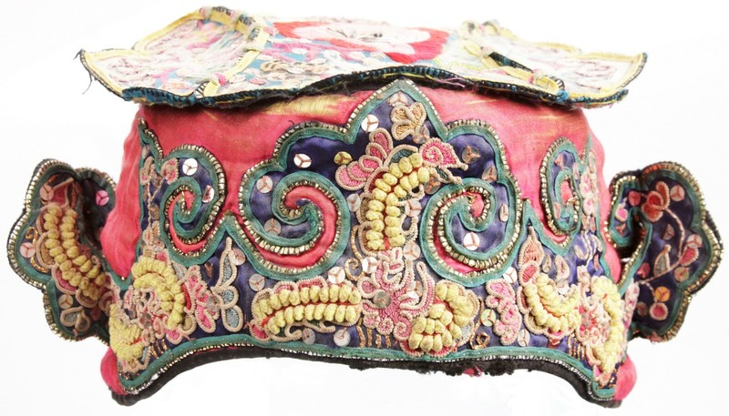 Antique Vintage Chinese Embroidered Childs Festival Hat Ornate Children Clothing