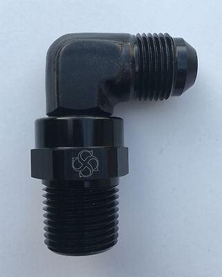 X737 -10AN Flare 90 Degree 1/2 NPT SWIVEL Fitting Male Union BLACK
