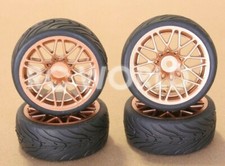 R/C 1/10 Radiocomando RUOTE AUTO ORO RUOTE a Scoppio con PNEUMATICI SEMI SLICK 4PC