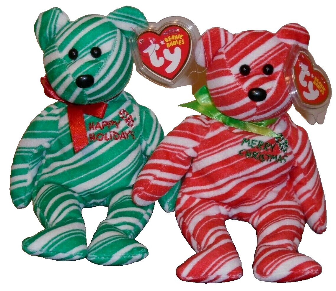 Ty Beanie Baby 2007 HOLIDAY TEDDY Green & Red Bears 8.5