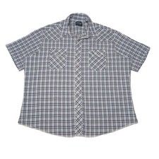 Wrangler Men's 2XL Western Shirt Blue Plaid Pearl Snap Short Sleeve