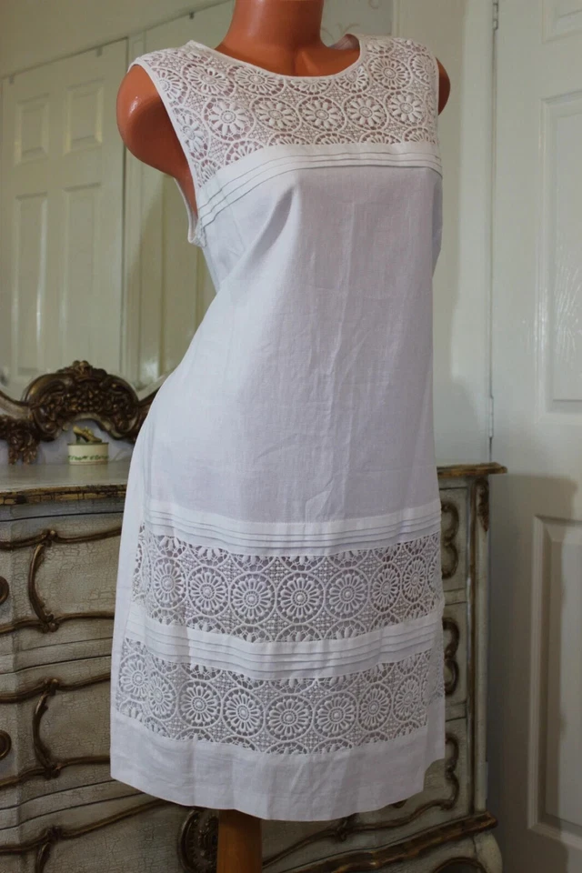 M&Co White Linen Viscose Lacy Insert Lined Dress Size 18 with TAGS