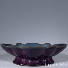 11.4"old China Song Dynasty Jun Kiln porcelain Plate Tray Fruit plate Statue