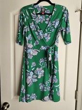 Women's Green Floral Vince Camuto Wrap Dress Size 8 Short Sleeve Tie Waist