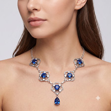 925 Sterling Silver Blue Tanzanite Gemstone Handmade Jewelry Necklace-18"