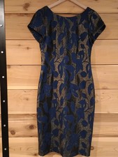 Adrianna Papell Metallic Jacquard Sheath Dress Size Navy Gold Sz 10