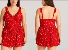D  Co Beach Red Polka Dot One-Piece Skirted Swimsuit Women  s Size 14