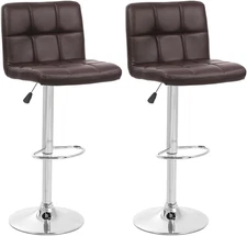 Barstools Set of 2 Counter Height Bar Stools Height Adjustable Back PU Leather S