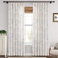 Meikelor Pinch Pleat Floral Linen Curtains 102 Inch Long Blue And Cream Memory