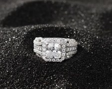 3CT Princess Cut Moissanite  Engagement Ring Set Solid 14k White Gold