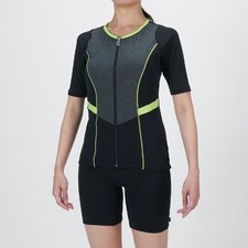 Mizuno Women  s Aqua Fitness Two-Piece Swimsuit Front Zip Black/Lime 2025SS