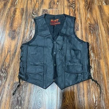 Hot Leathers Black Men's Size L Vest Side Tie Motorcycle Riding Top