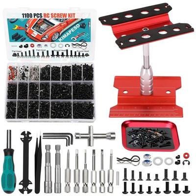 RC Car Repair Work Stand, 1100pcs RC Screw Kit and Vehicle Scale Accessories ...